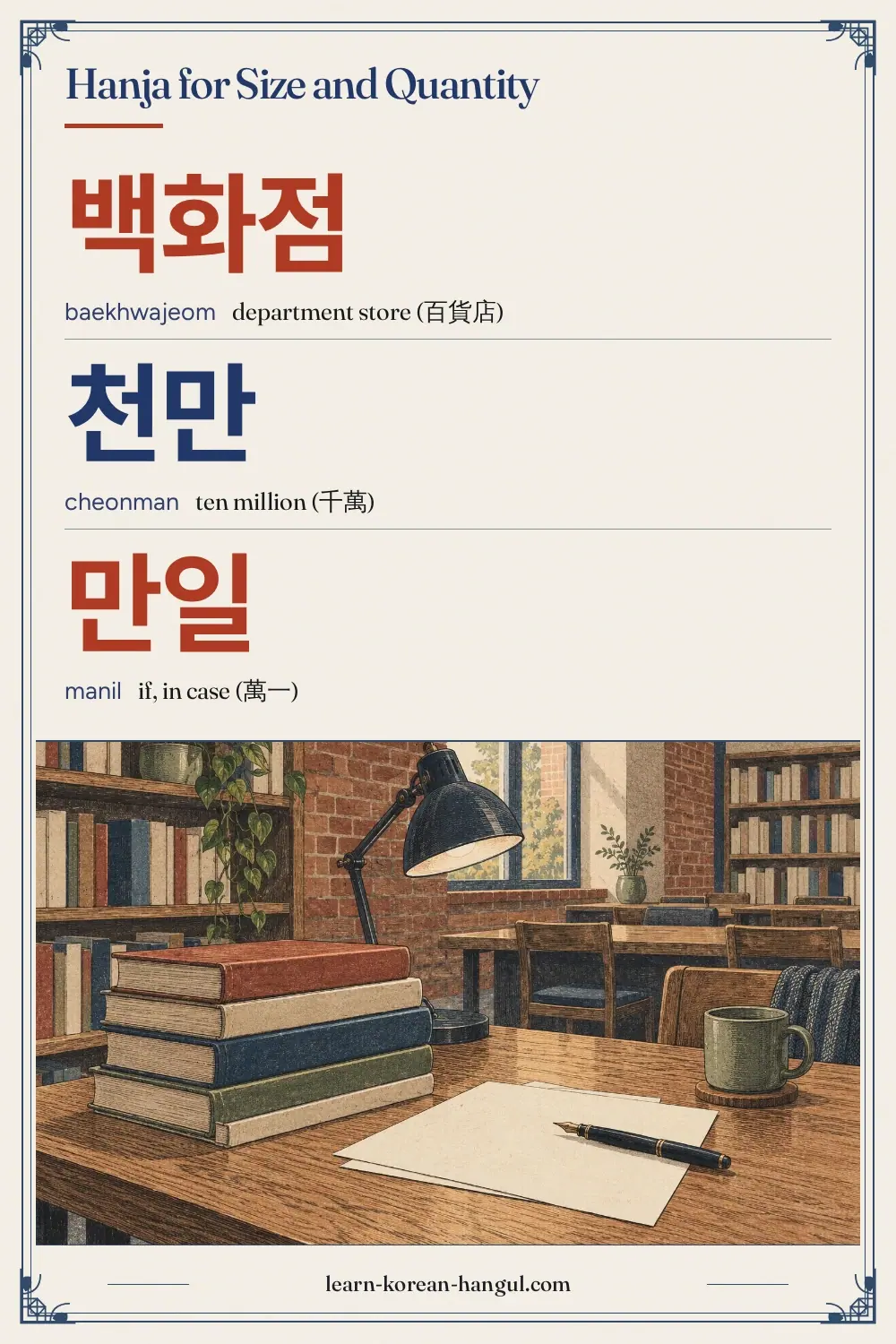 백화점 · baekhwajeom · department store (百貨店) · Hanja for Size and Quantity