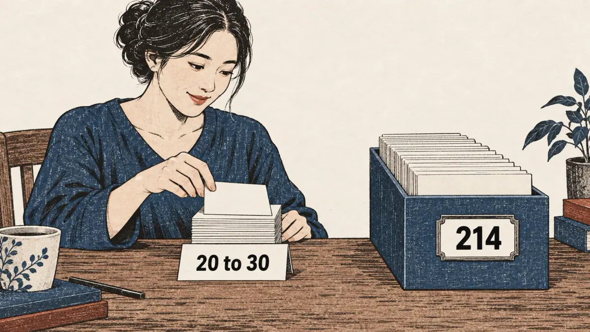 A learner selects 20 to 30 cards beside a larger box labelled 214.