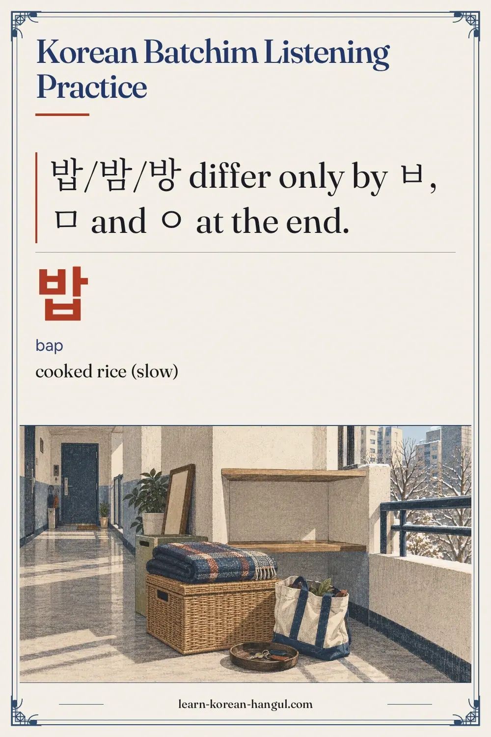밥 · bap · cooked rice (slow) · Korean Batchim Listening Practice