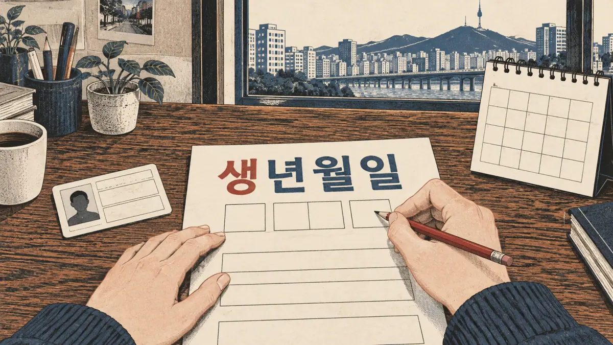 A birth-date form labelled 생년월일 rests beside a calendar.
