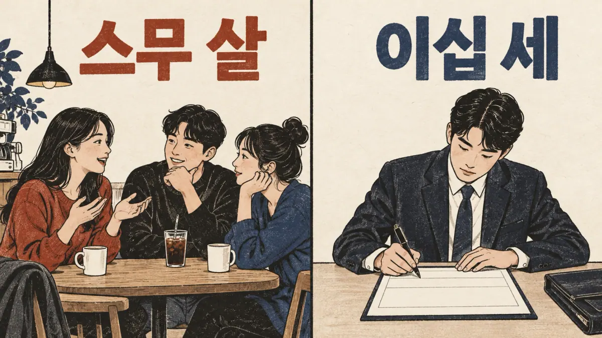 스무 살 in café conversation and 이십 세 on an official form compare age counters.