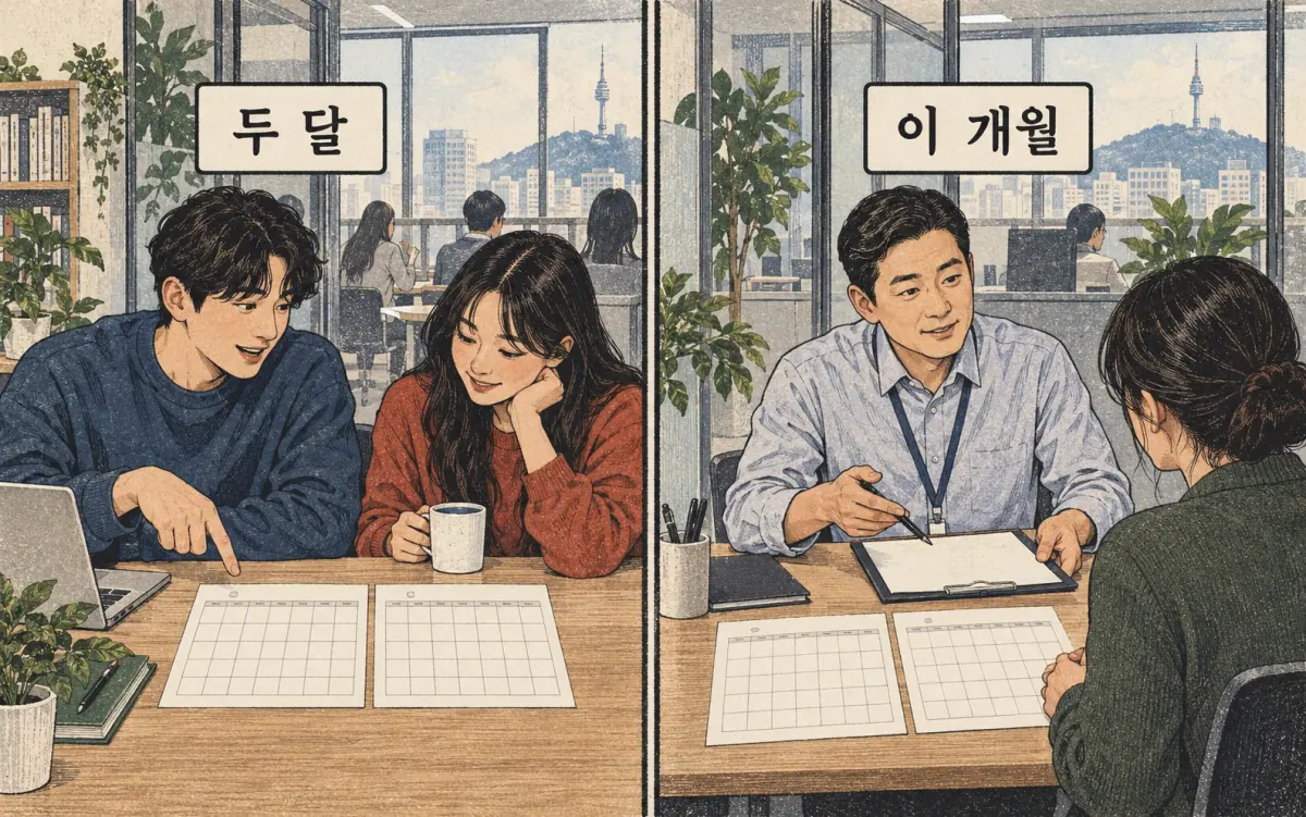 Teaching print showing 두 달, 이 개월.