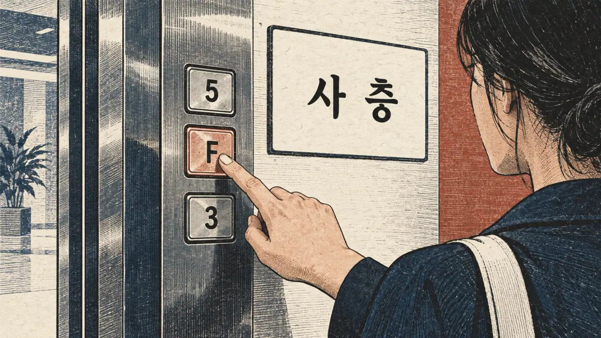 Illustrated Korean examples: 3, F, 5, 사 층