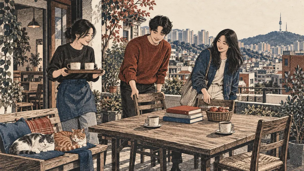 Friends, cats, apples, books and coffee cups illustrate everyday Korean counting categories.
