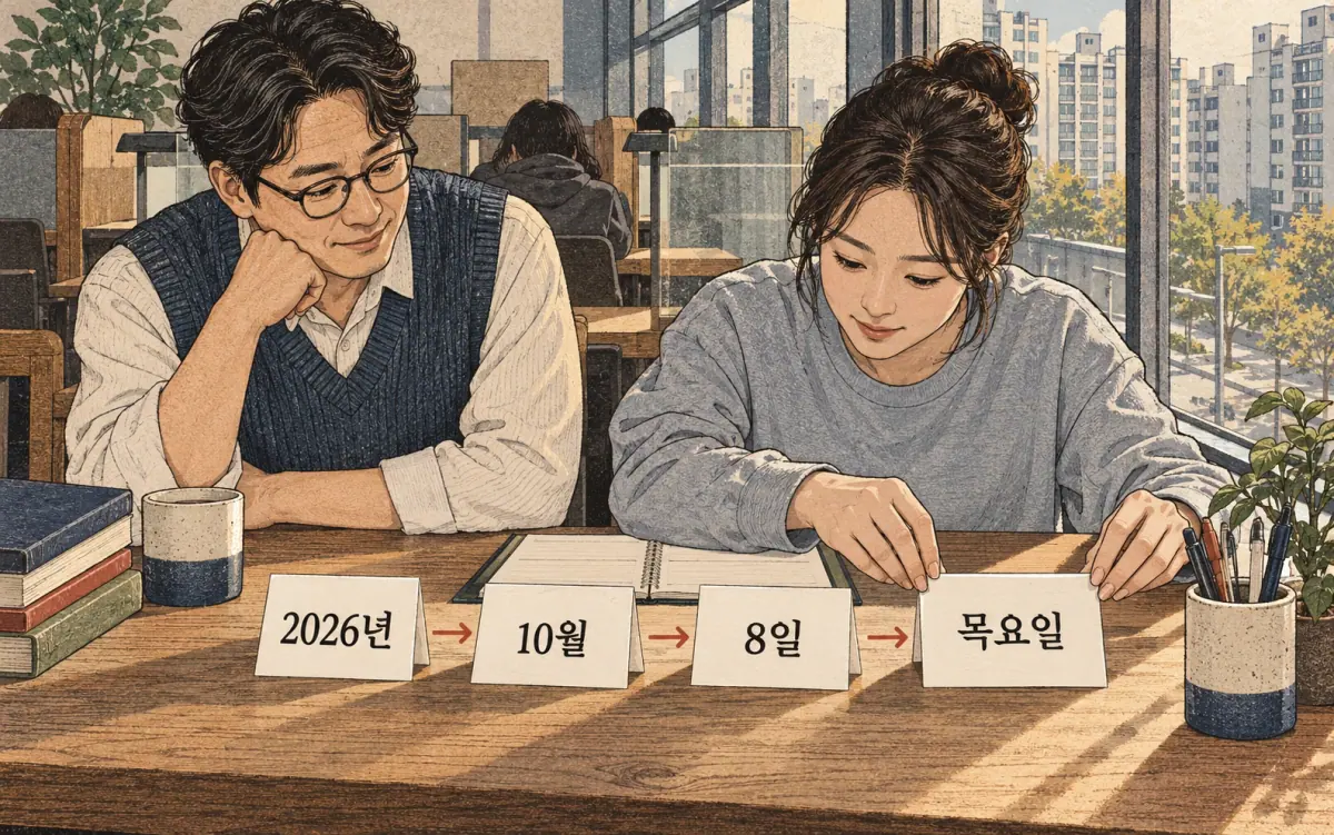 Teaching print showing 2026년, 10월, 8일, 목요일.