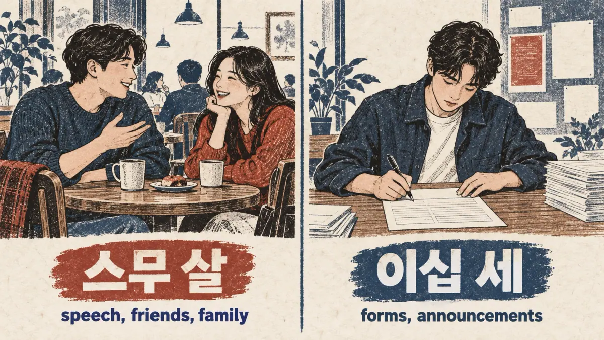 Hanji illustration of age expressions: 스무 살; 이십 세