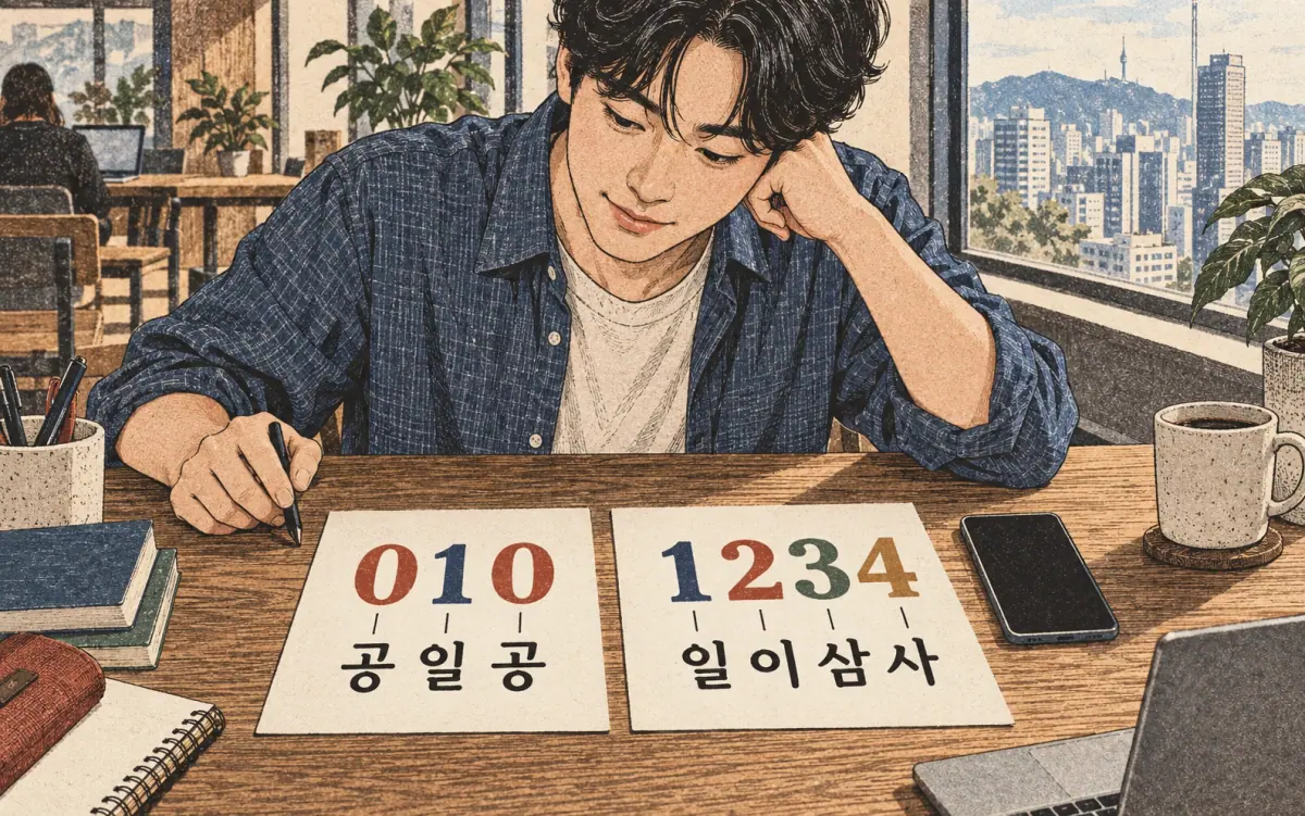 Teaching print showing 공일공, 일이삼사.