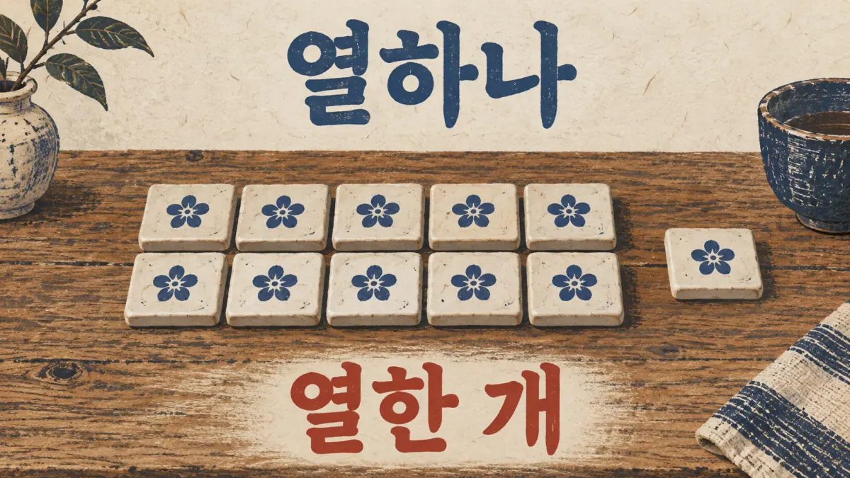 Eleven tiles, ten plus one, labelled 열하나 and 열한 개.