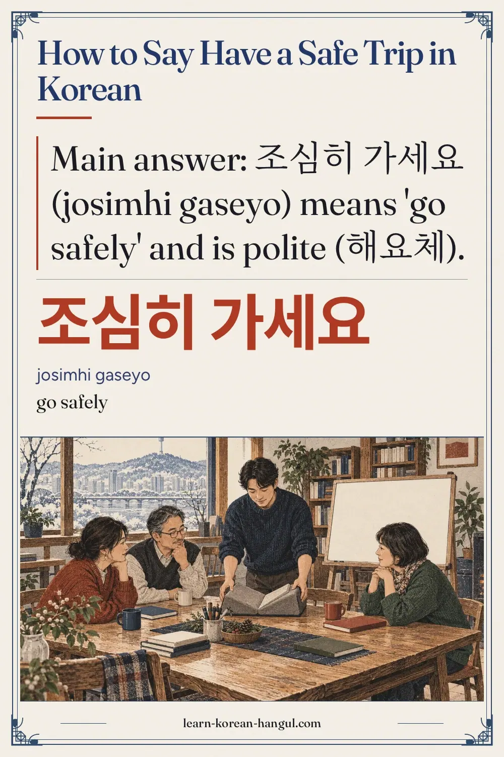 조심히 가세요 · josimhi gaseyo · go safely · How to Say Have a Safe Trip in Korean