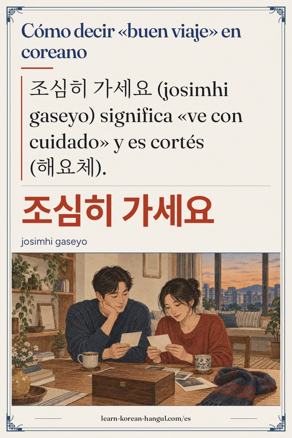 조심히 가세요 · josimhi gaseyo · Cómo decir «buen viaje» en coreano