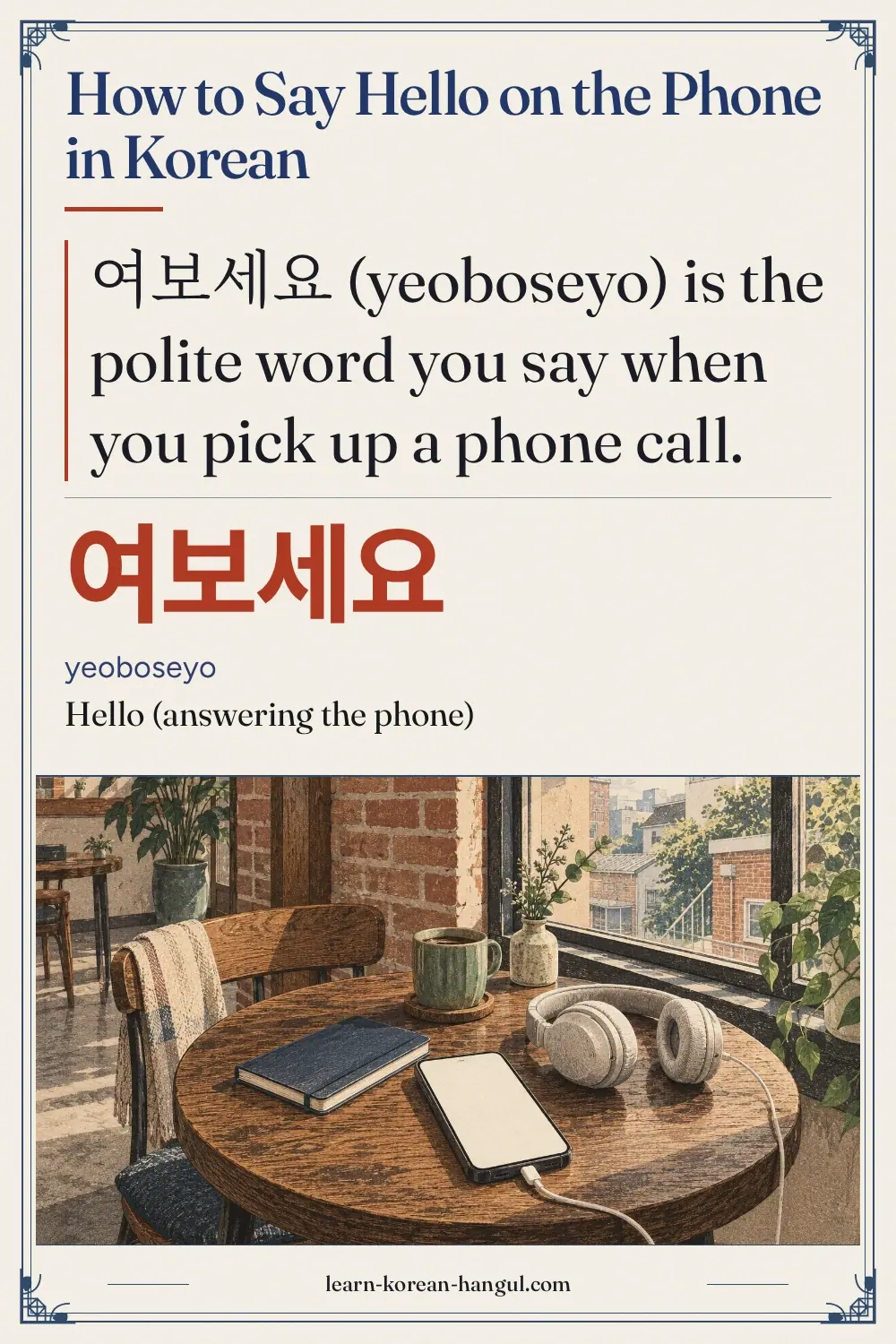 여보세요 · yeoboseyo · Hello (answering the phone) · How to Say Hello on the Phone in Korean