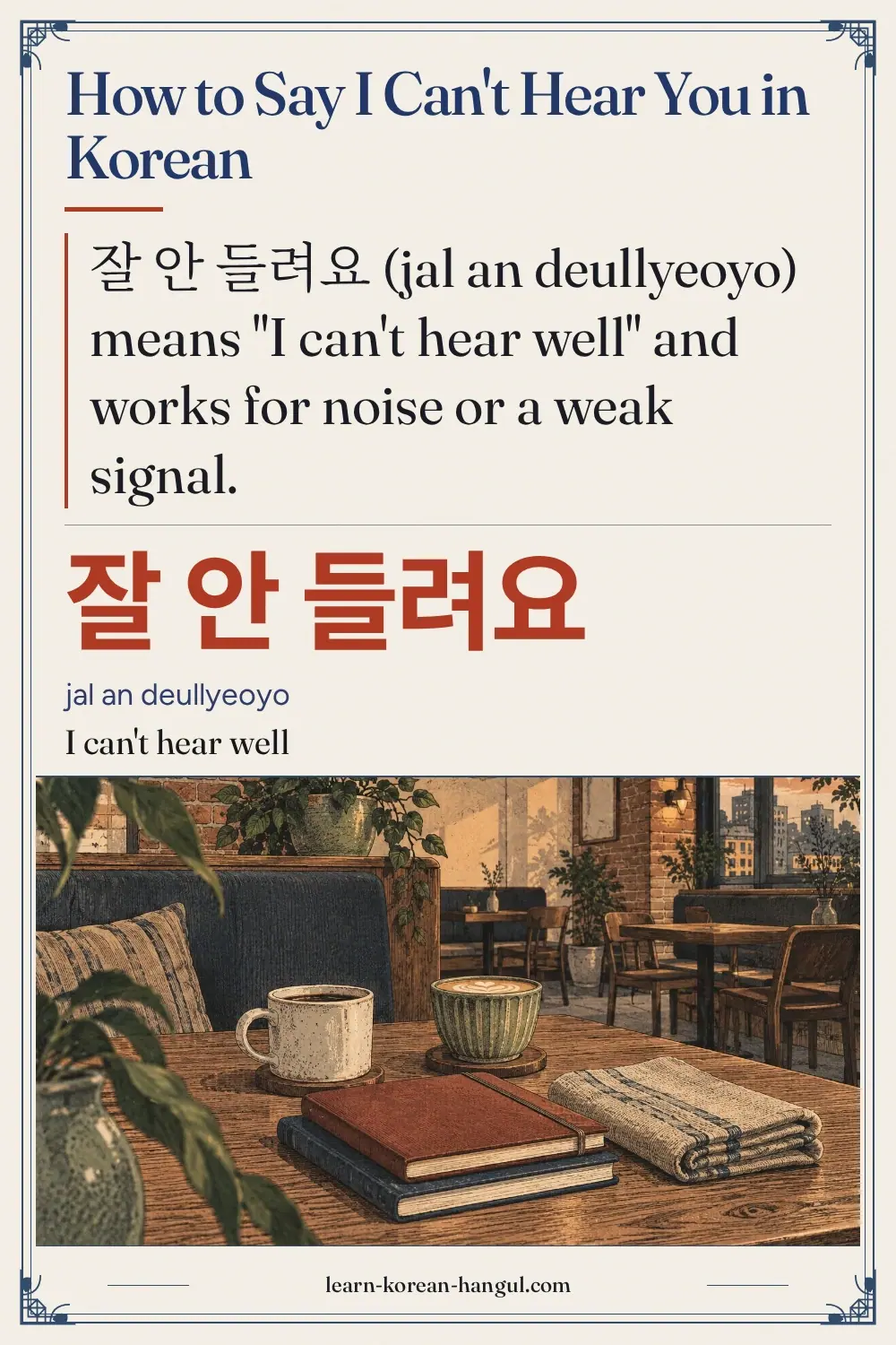 잘 안 들려요 · jal an deullyeoyo · I can't hear well · How to Say I Can't Hear You in Korean