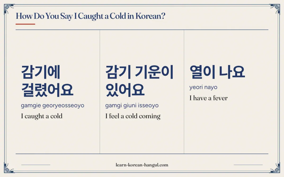 감기에 걸렸어요 · gamgie georyeosseoyo · I caught a cold · How do you say I caught a cold in Korean?