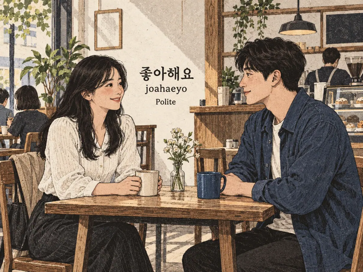 Labelled teaching scene: 좋아해요 (joahaeyo).