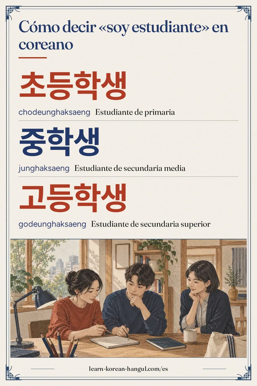 초등학생 · chodeunghaksaeng · Estudiante de primaria · Cómo decir «soy estudiante» en coreano
