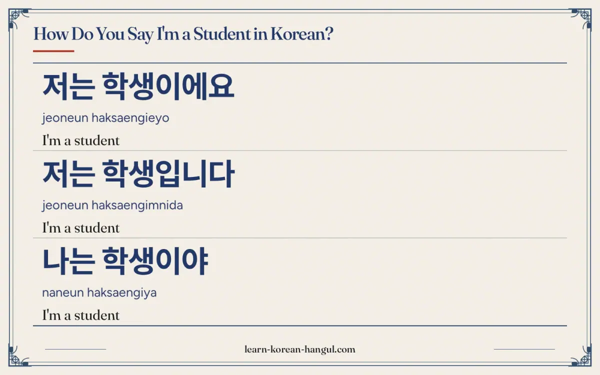 저는 학생이에요 · jeoneun haksaengieyo · I'm a student · How do you say I'm a student in Korean?