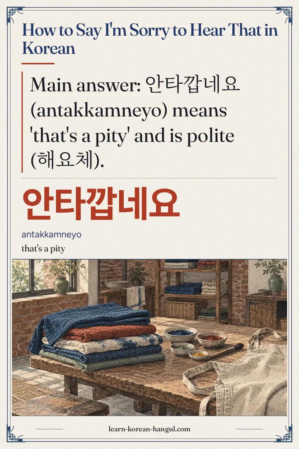 안타깝네요 · antakkamneyo · that's a pity · How to Say I'm Sorry to Hear That in Korean