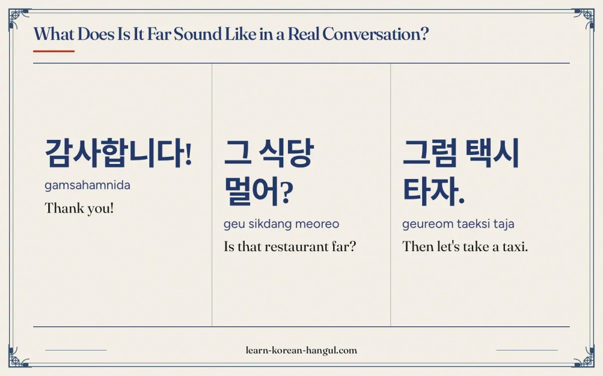 감사합니다! · gamsahamnida · Thank you! · What does is it far sound like in a real conversation?