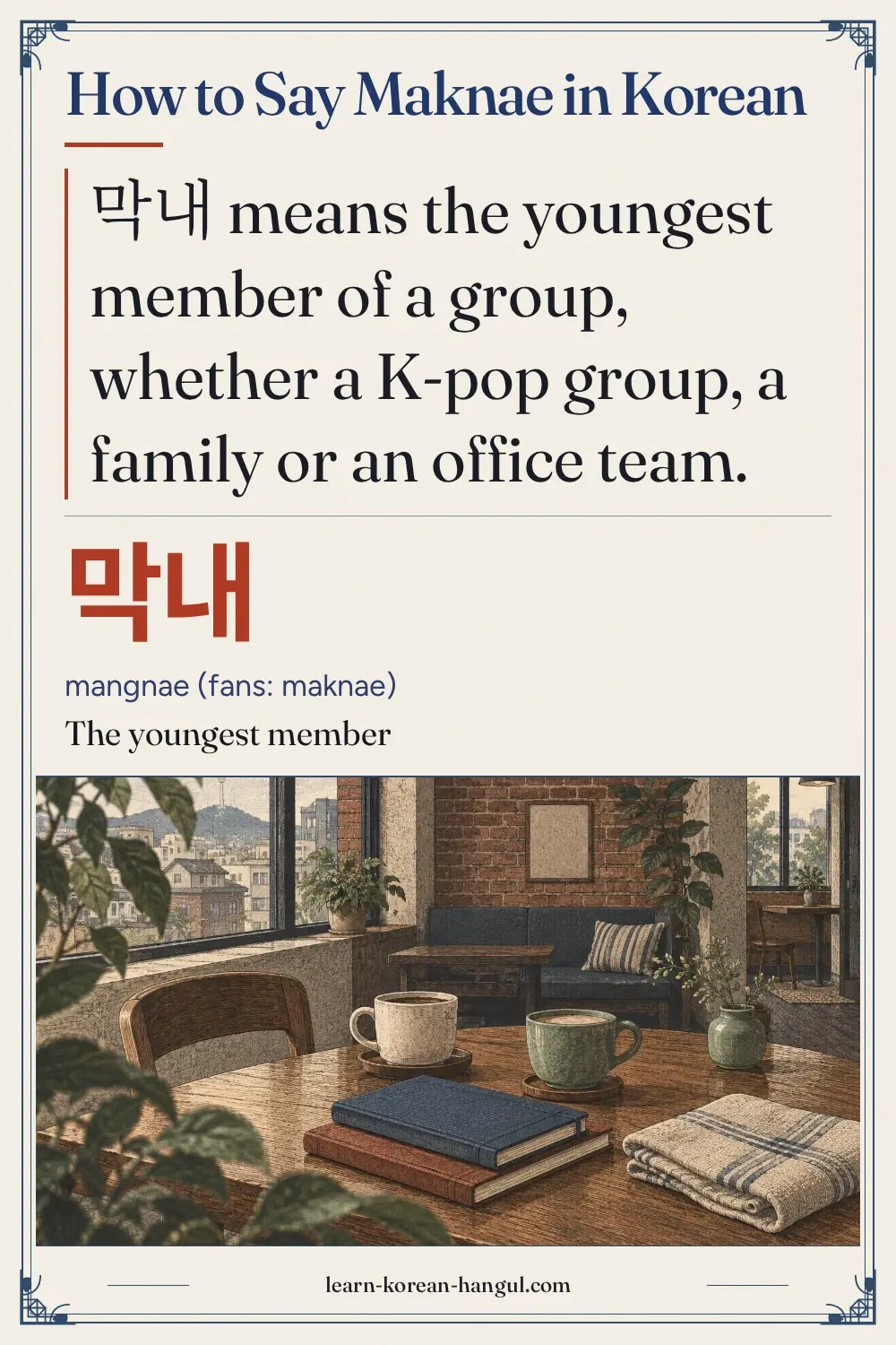 막내 · mangnae (fans: maknae) · The youngest member · How to Say Maknae in Korean