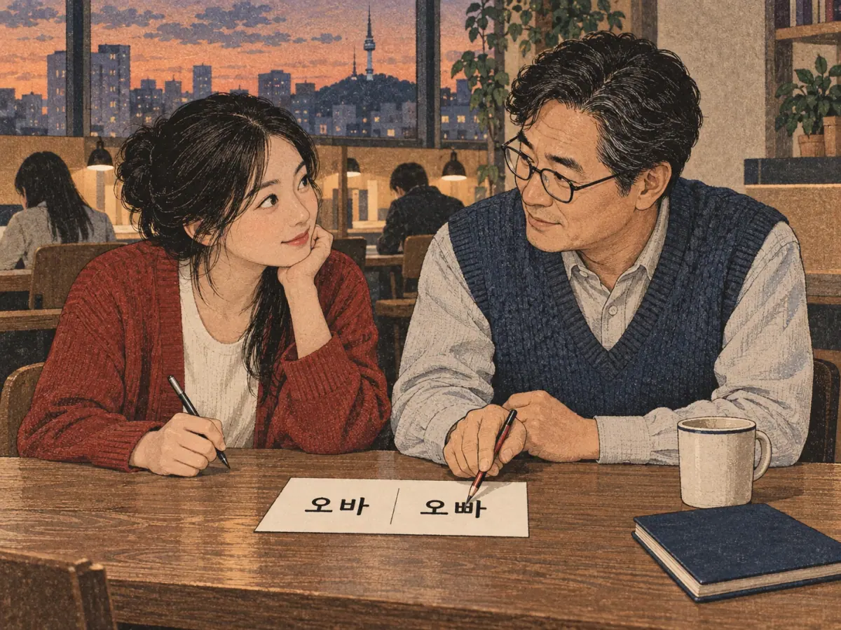 Labelled teaching scene: 오바; 오빠.