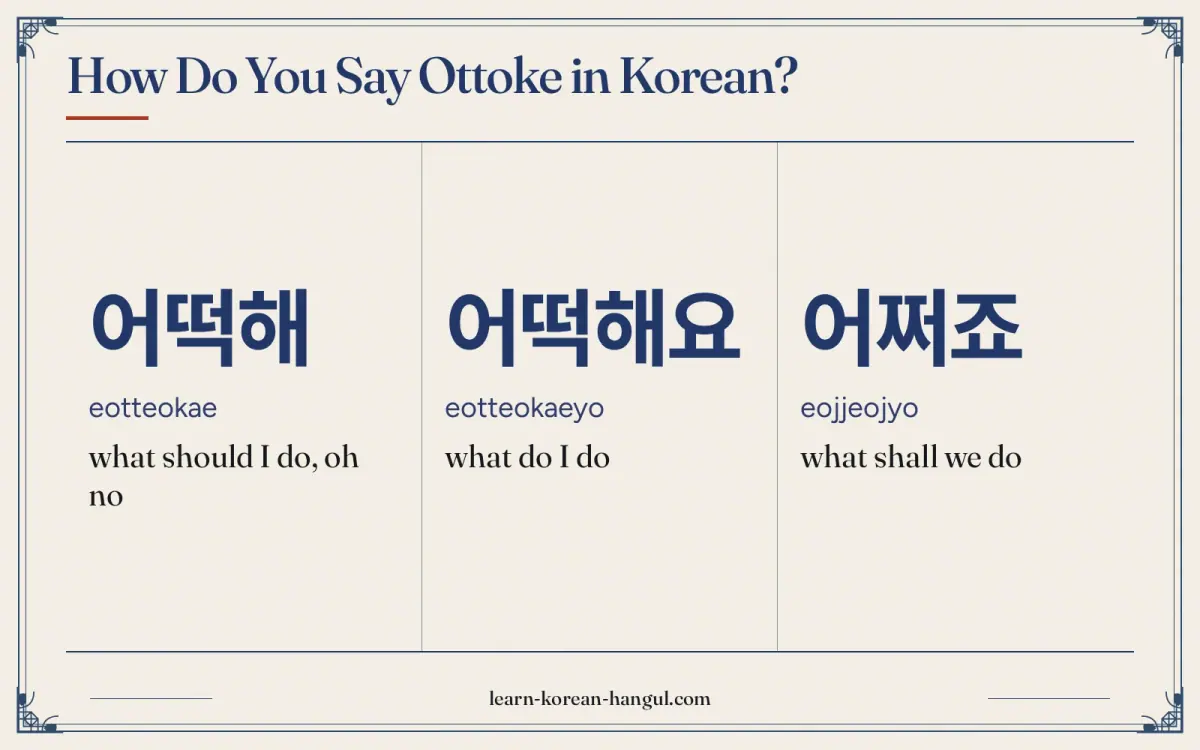 어떡해 · eotteokae · what should I do, oh no · How do you say ottoke in Korean?