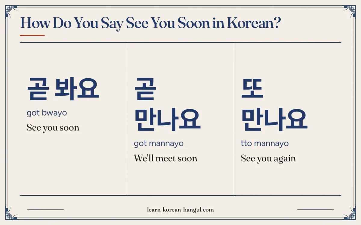 곧 봐요 · got bwayo · See you soon · How do you say see you soon in Korean?