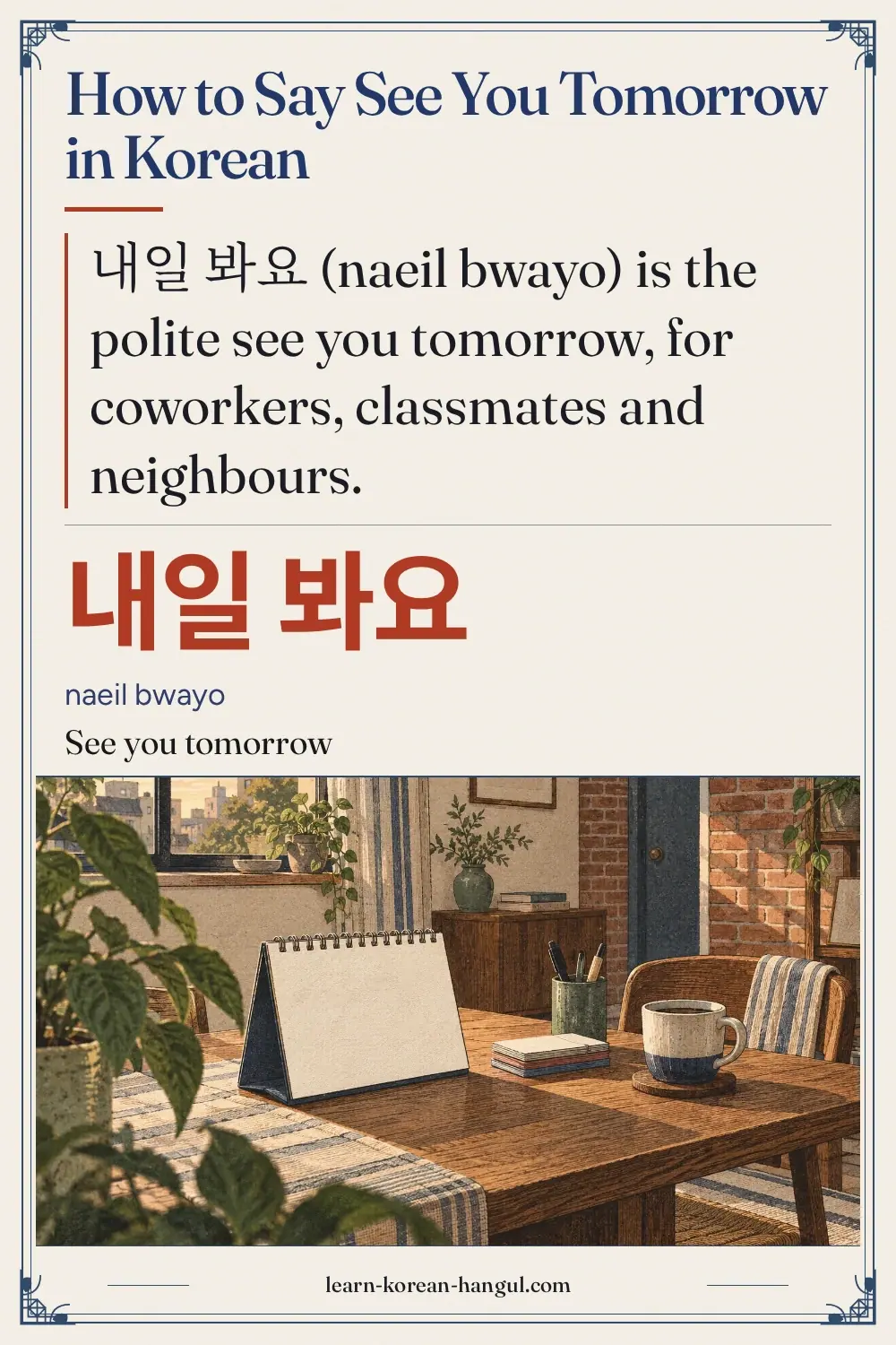 내일 봐요 · naeil bwayo · See you tomorrow · How to Say See You Tomorrow in Korean