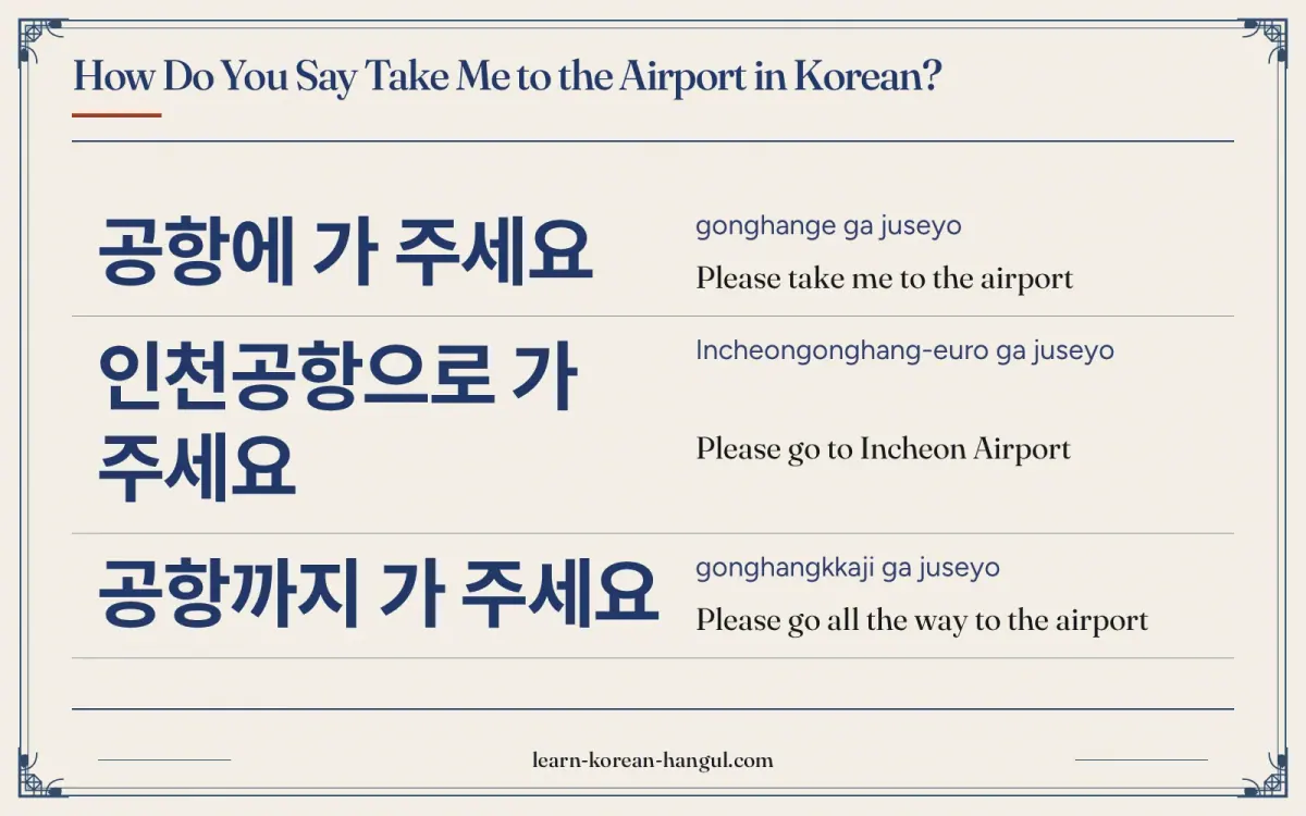 공항에 가 주세요 · gonghange ga juseyo · Please take me to the airport · How do you say take me to the airport in Korean?