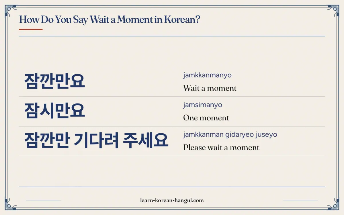 잠깐만요 · jamkkanmanyo · Wait a moment · How do you say wait a moment in Korean?