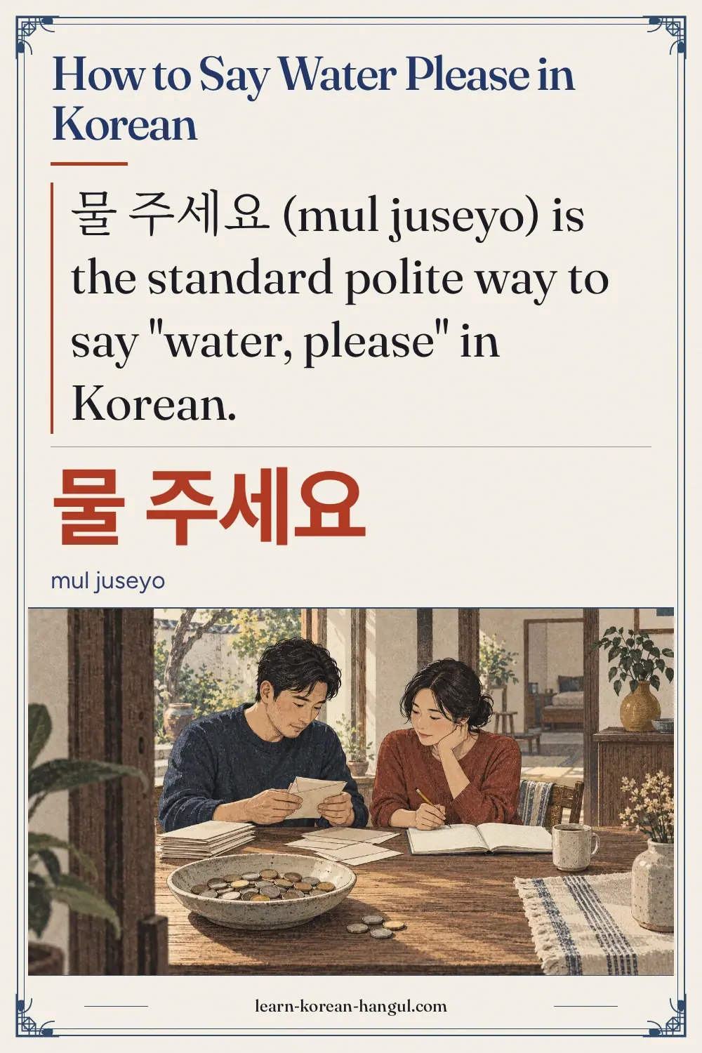 물 주세요 · mul juseyo · How to Say Water Please in Korean