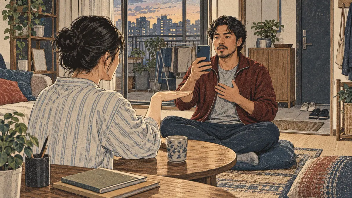 An adult learner listens and repeats with a Korean partner in Seoul.