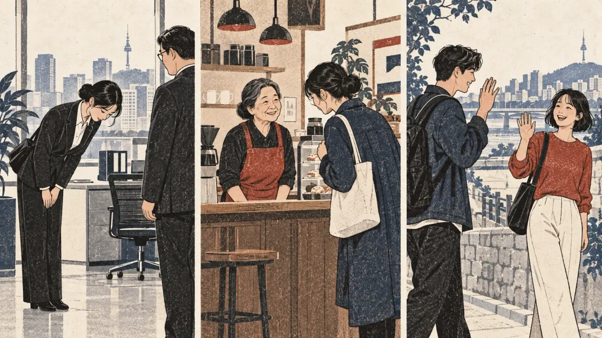 Formal customer greeting, polite greeting to an elder and relaxed greeting between close friends.