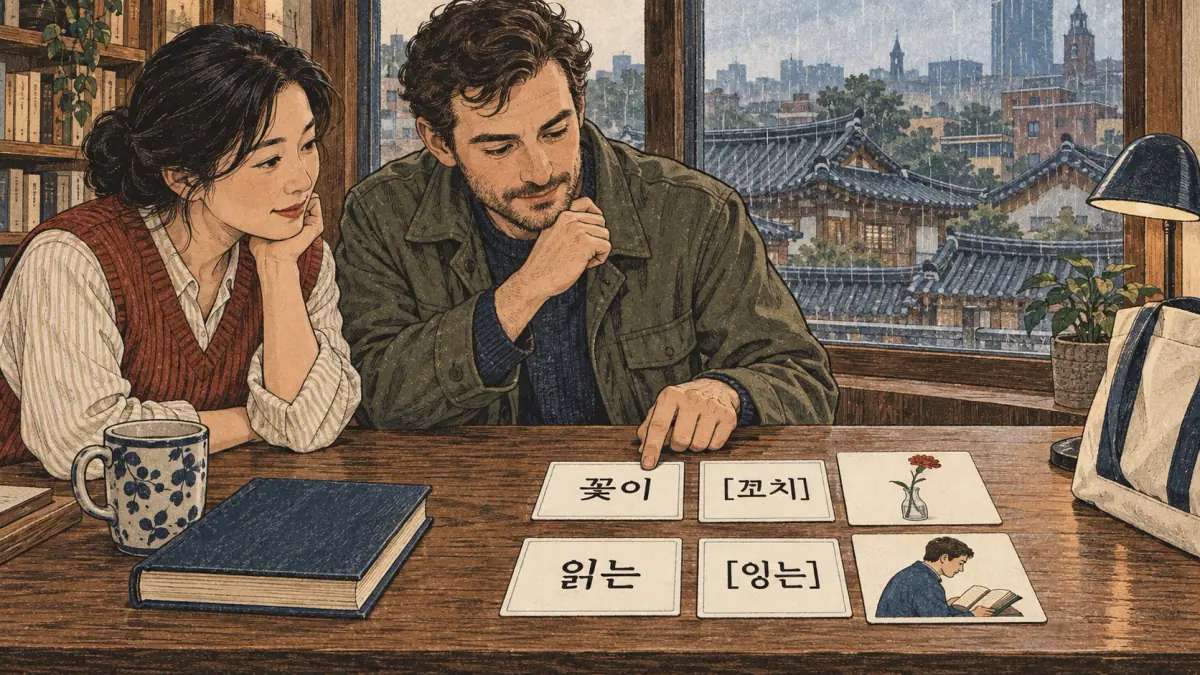 Labelled examples: 꽃이, [꼬치], 읽는, [잉는]