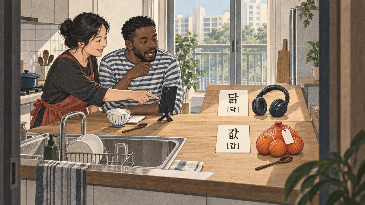 Labelled examples: 닭, [닥], 값, [갑]