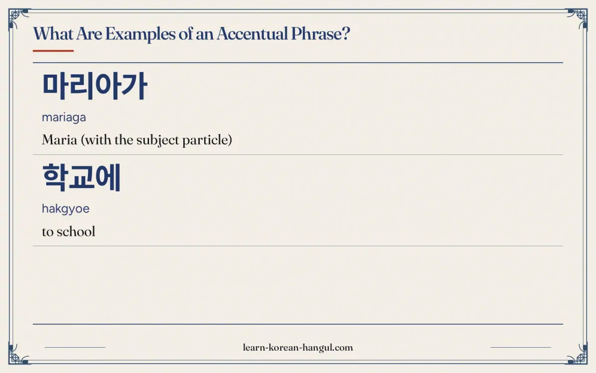 마리아가 · mariaga · Maria (with the subject particle) · What are examples of an accentual phrase?