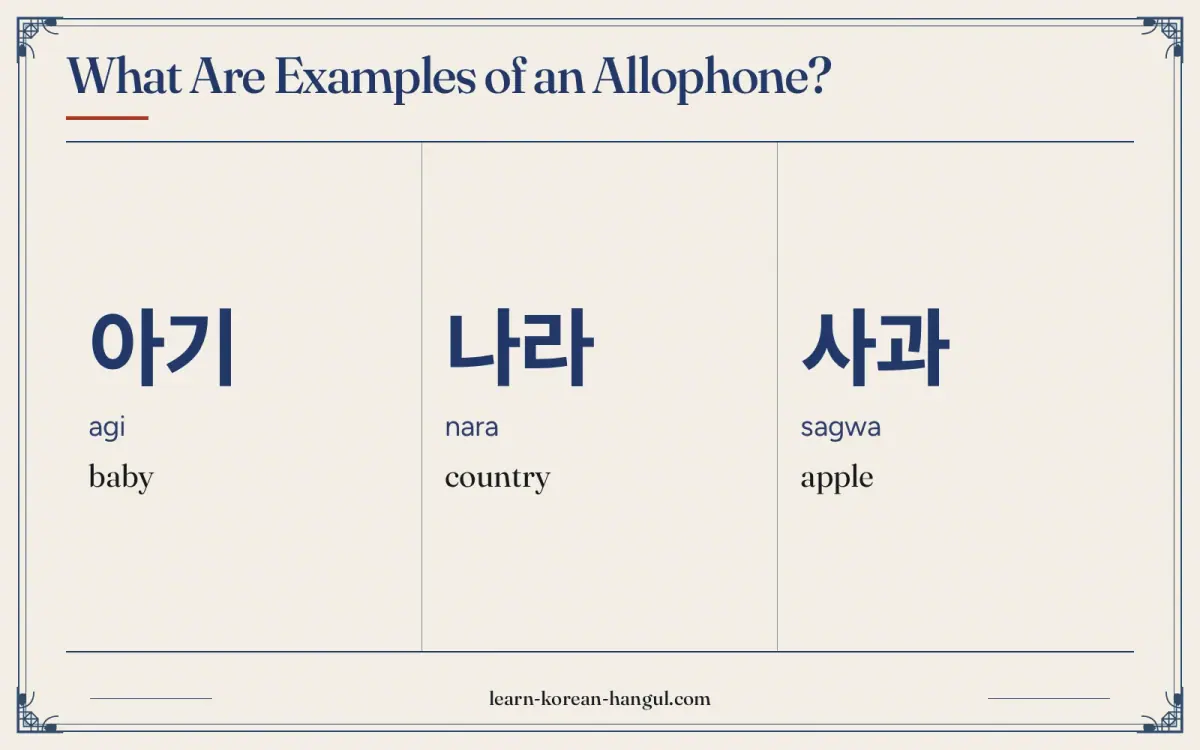 아기 · agi · baby · What are examples of an allophone?
