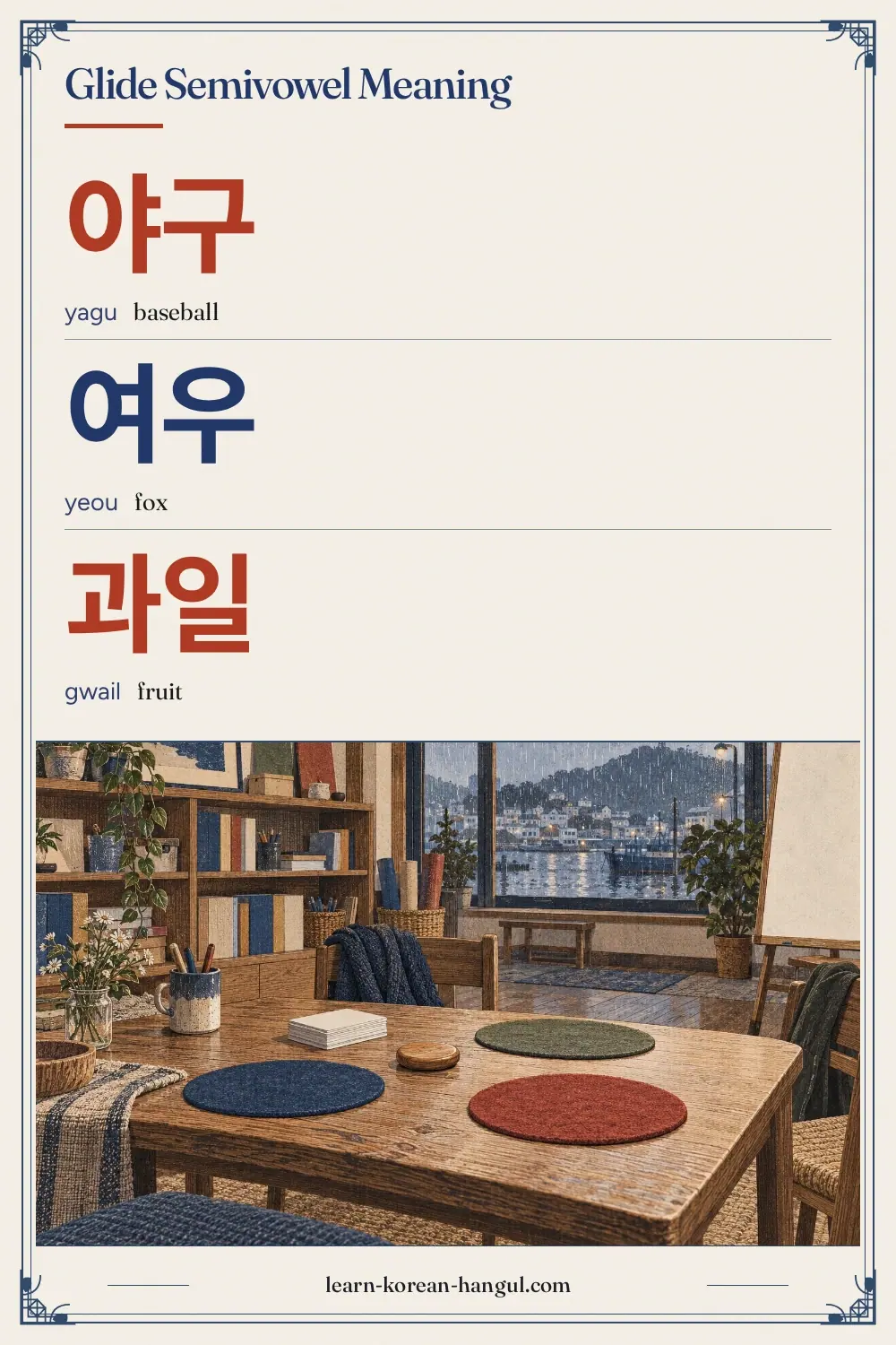 야구 · yagu · baseball · Glide Semivowel Meaning