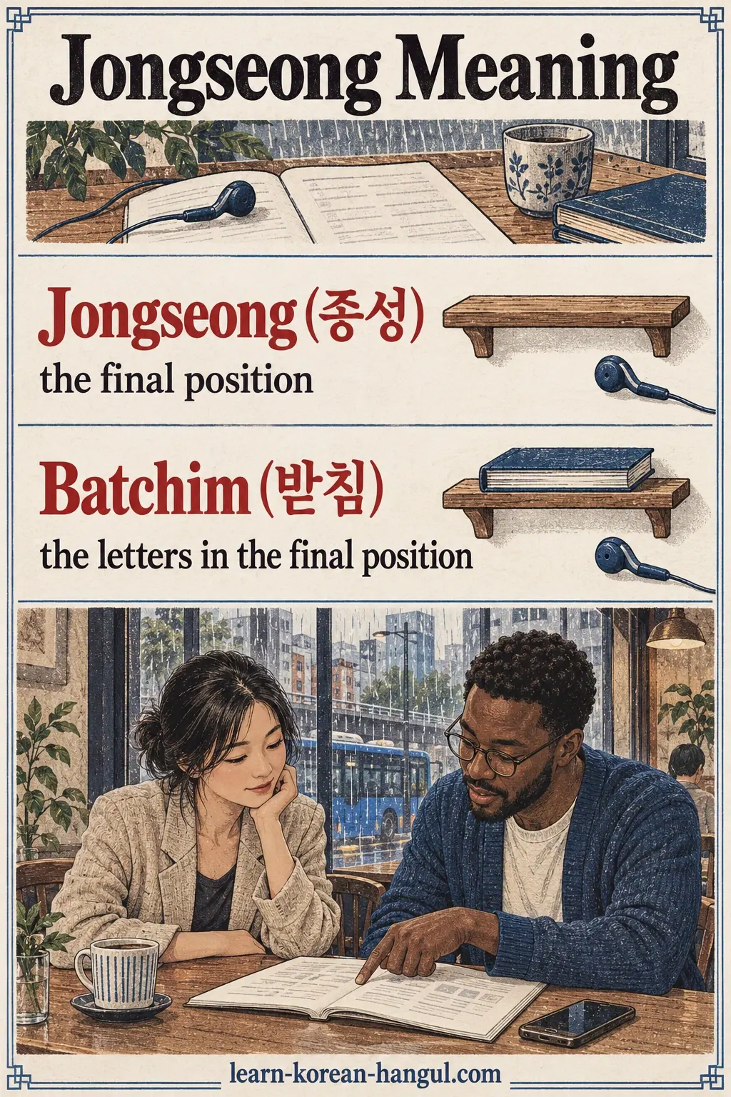 Korean pronunciation examples: Jongseong (종성) / Batchim (받침).