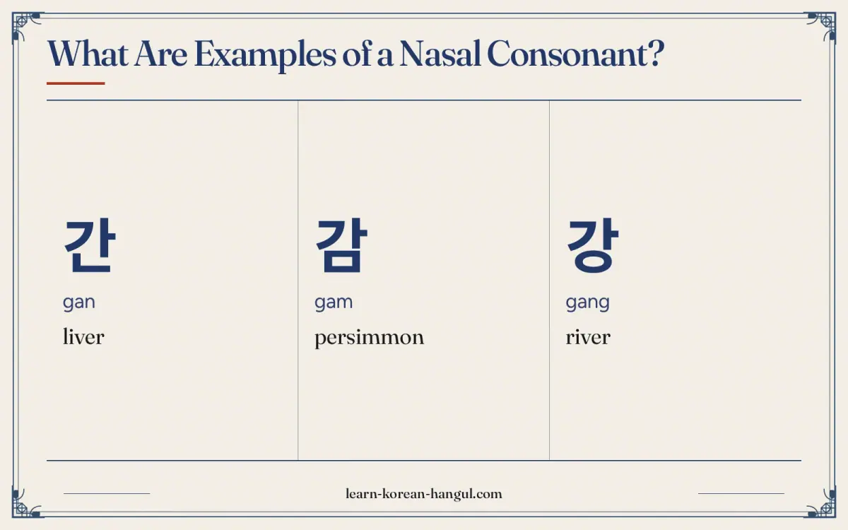간 · gan · liver · What are examples of a nasal consonant?