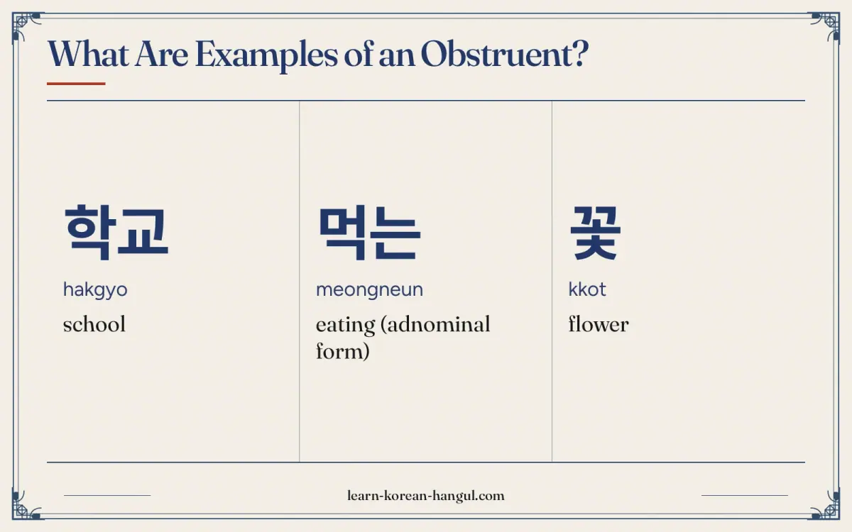 학교 · hakgyo · school · What are examples of an obstruent?