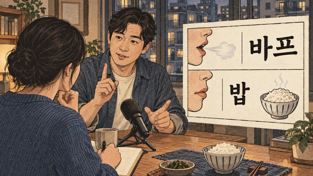 Korean pronunciation examples: 바프 / 밥.