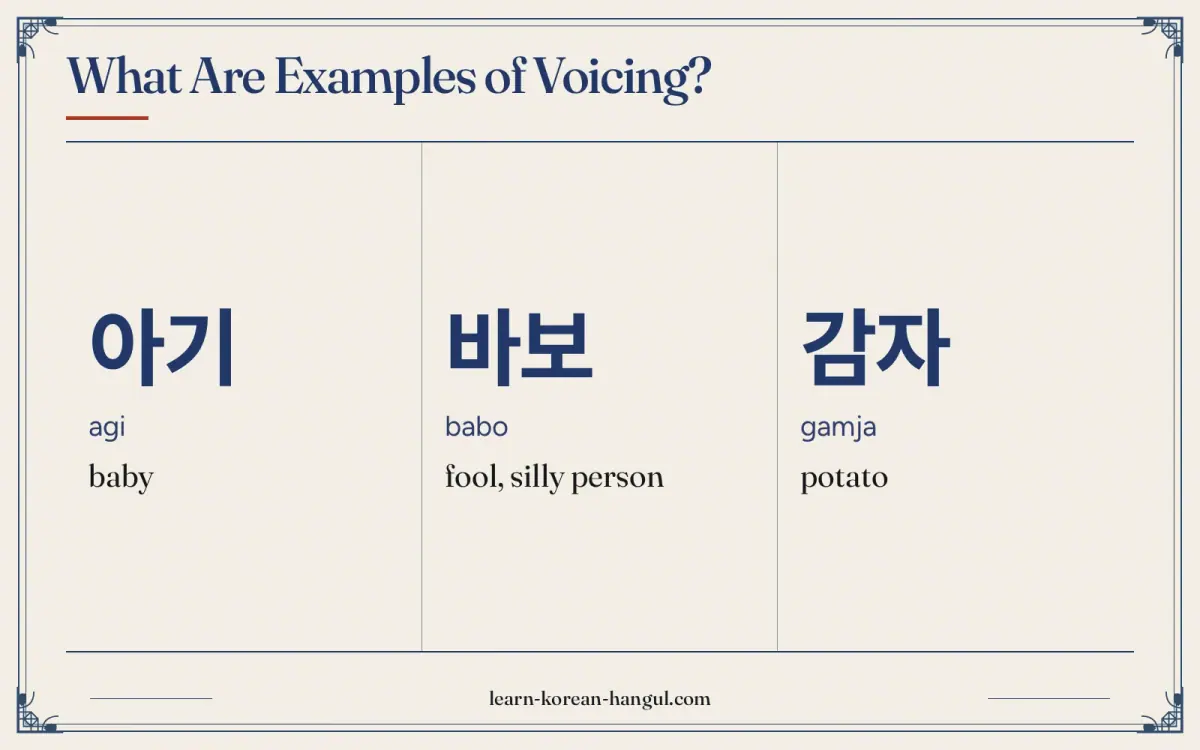 아기 · agi · baby · What are examples of voicing?