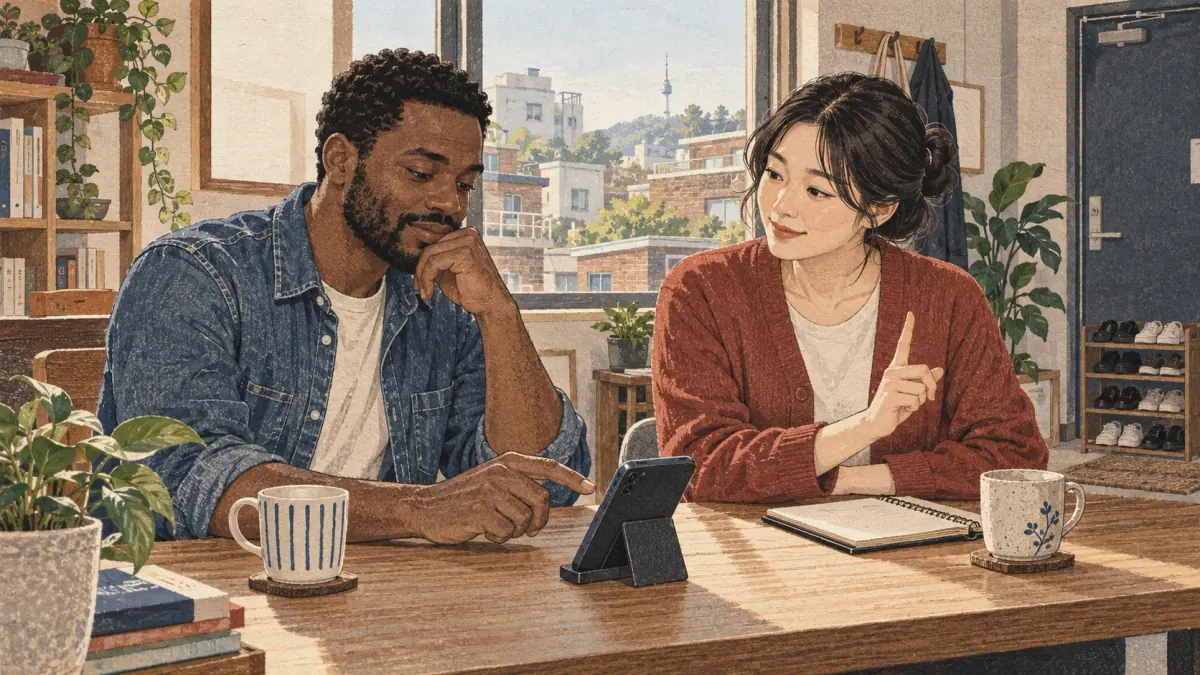 Illustrated practice in a Seoul community learning room.