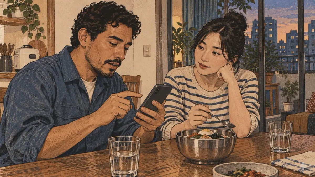 Illustrated practice in a Mangwon apartment dining nook.