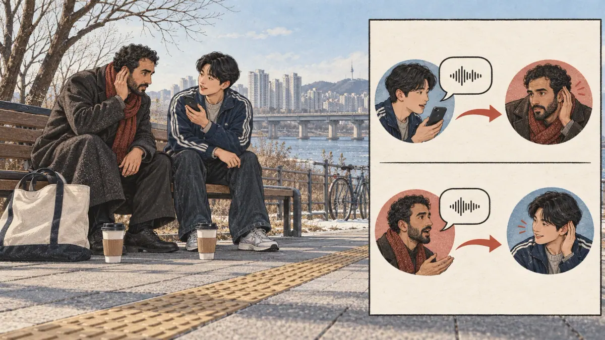 Illustrated practice in a Han River bench near apartment towers.