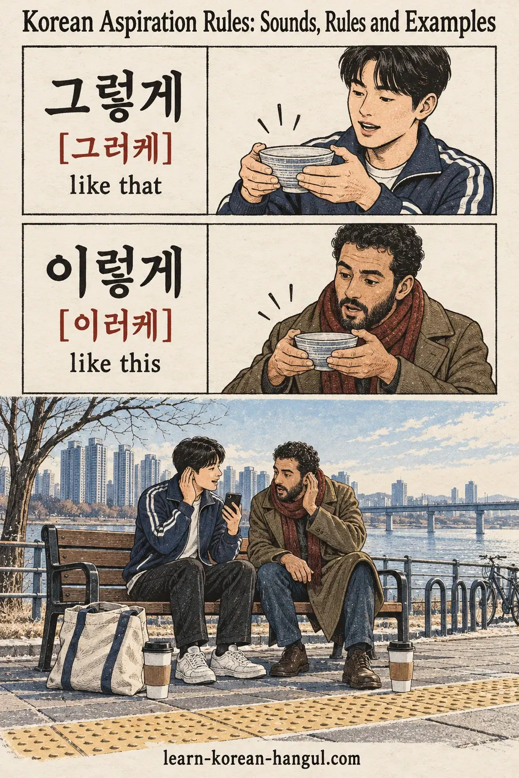 Korean pronunciation examples: 그렇게 / [그러케] / 이렇게 / [이러케].