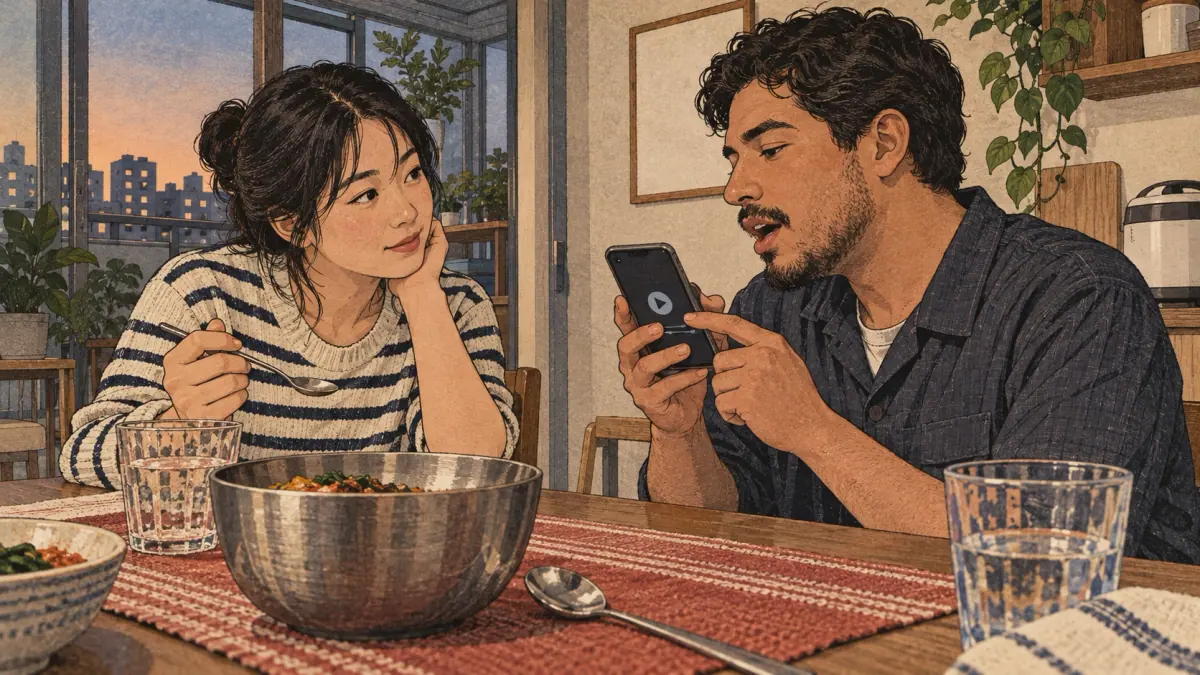 Illustrated practice in a Mangwon apartment dining nook.