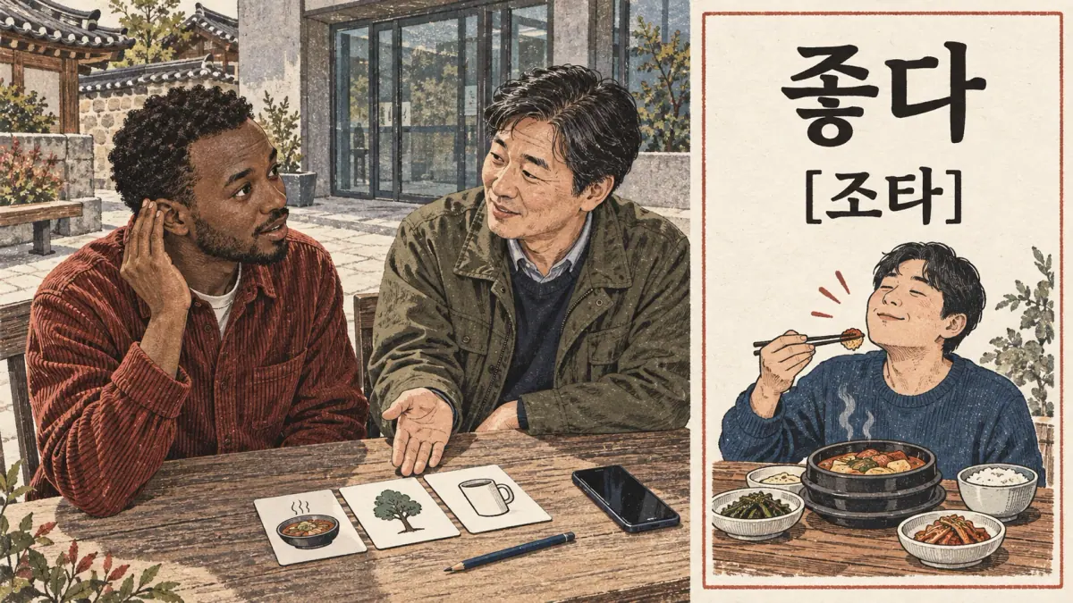 Korean pronunciation examples: 좋다 / [조타].