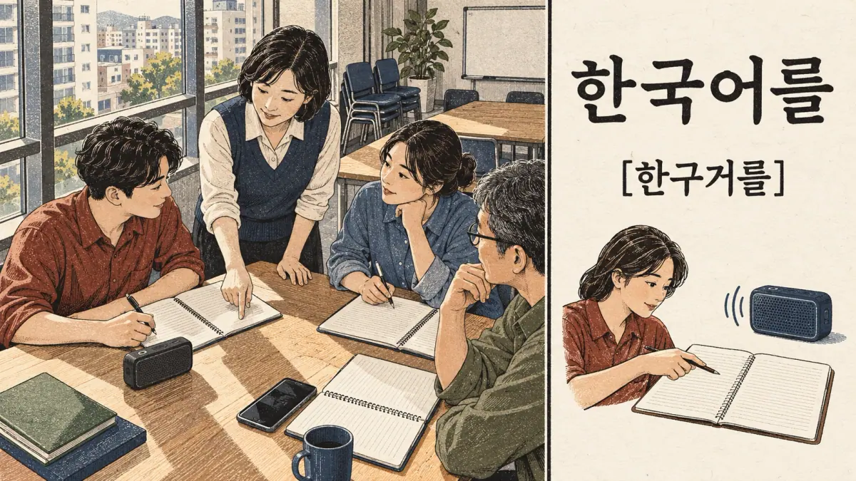 Pronunciation examples: 한국어를, [한구거를]