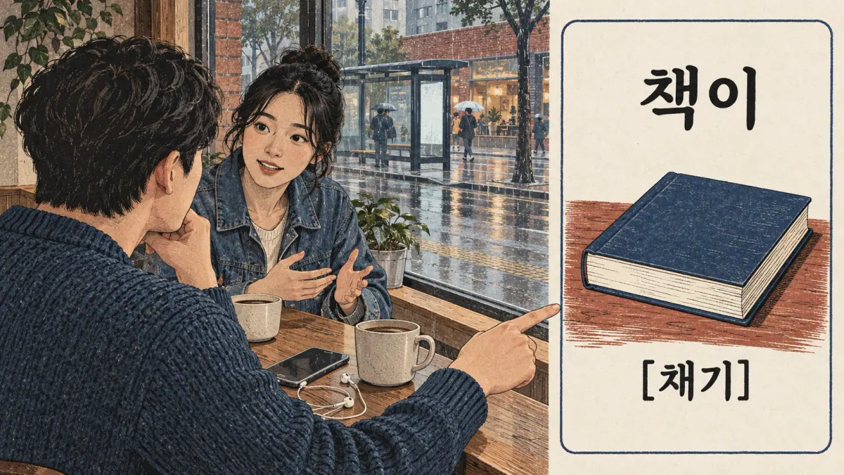 Pronunciation examples: 책이, [채기]